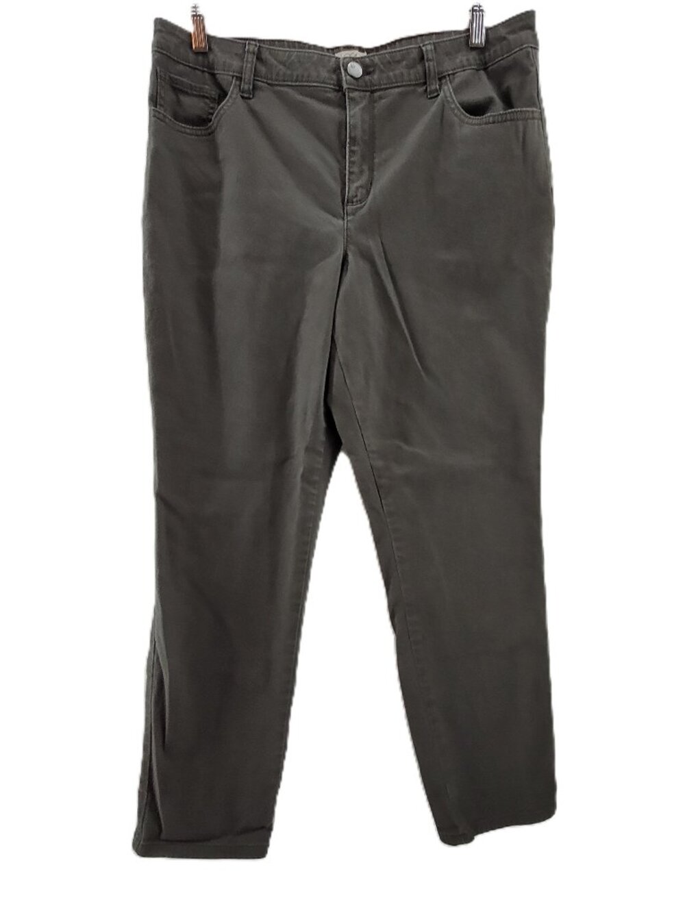 LOGO Lori Goldstein Pants Women's 14 Olive Green Stretch Cotton Twill Straight
